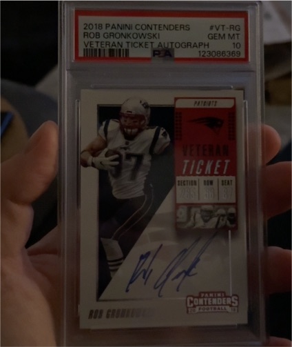 2018 Panini Contenders #VT-RG Rob Gronkowski Veteran Ticket Autograph — front