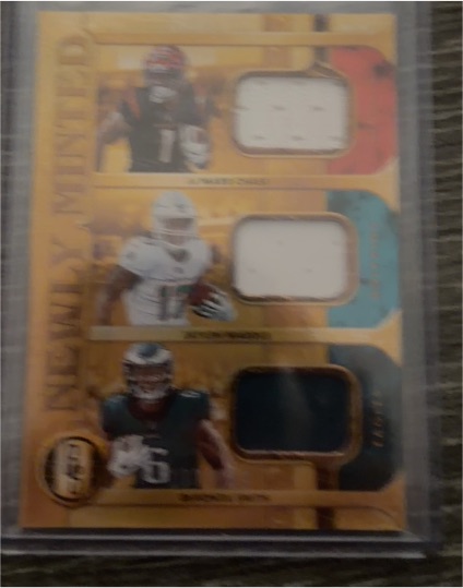 2021 Panini Gold Standard Newly Minted Triple Patch #NMT-RB Trevor Lawrence / Travis Etienne / Kenneth Walker III — front