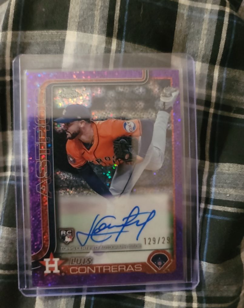 2025 Topps Chrome #RA-LC Luis Contreras Purple Speckle Autograph /299 (RC) — front