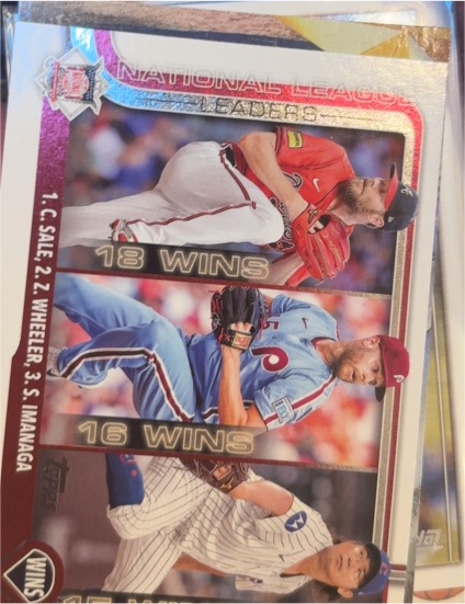 2025 Topps #234 National League Leaders Wins Chris Sale / Zack Wheeler / Shota Imanaga — front