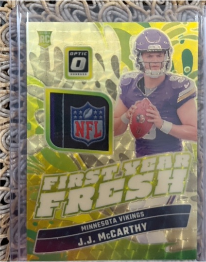 2024 Panini Donruss Optic #FYF-JMY J.J. McCarthy First Year Fresh Patch — front