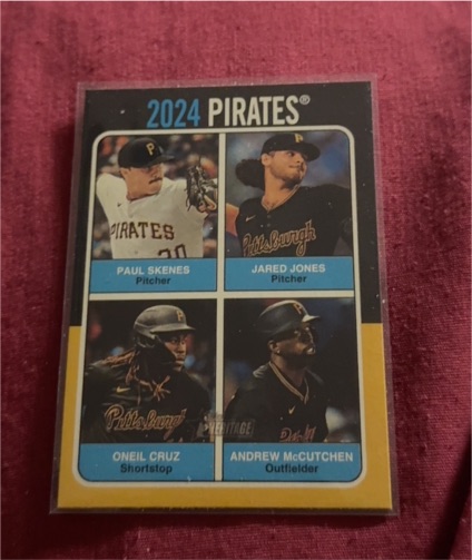 2024 Topps Heritage High Number #75TQ-11 Pittsburgh Pirates Team Quad Paul Skenes Jared Jones Oneil Cruz Andrew McCutchen — front