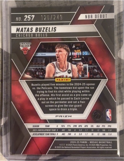 2024-25 Panini Mosaic #257 Matas Buzelis NBA Debut — front