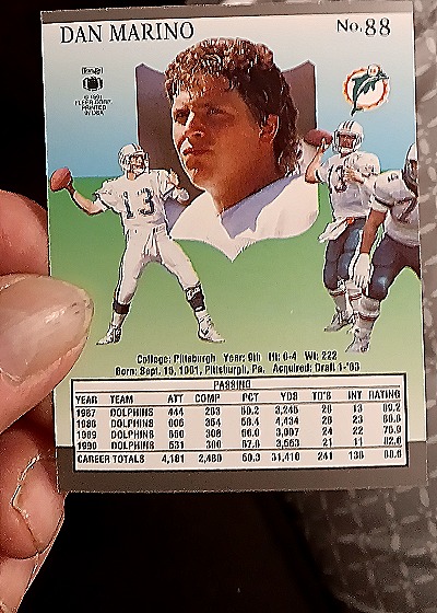 1990 Pro Set #88 Dan Marino — back