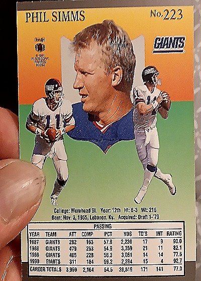 1991 Fleer Ultra #223 Phil Simms — back