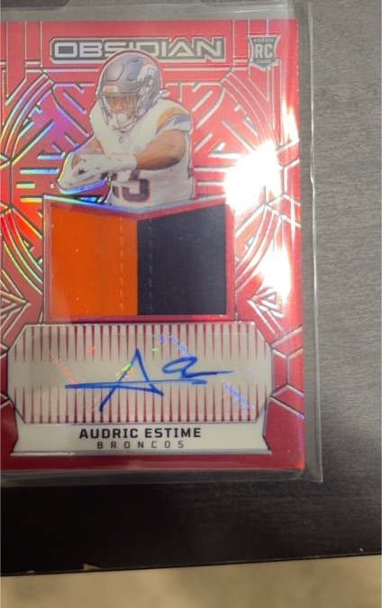 2024 Panini Obsidian #65 Audric Estime Rookie Jumbo Jersey Patch Auto — front