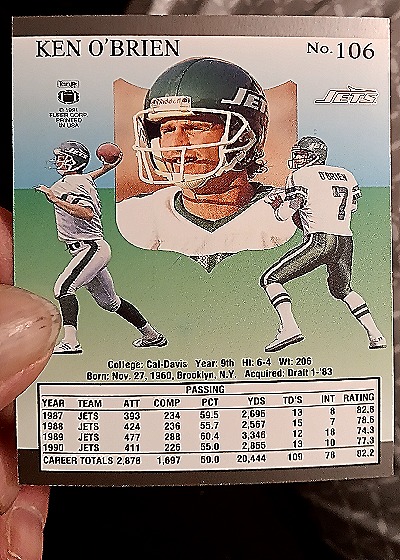 1991 Pro Set #106 Ken O'Brien — back
