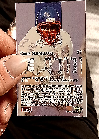 1994 Classic NFL Draft #27 Chris Maumalanga — back