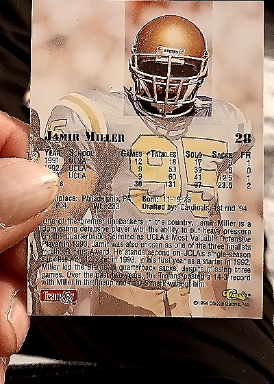 1994 Classic NFL Draft #28 Jamir Miller — back