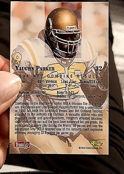 1994 Classic NFL Draft #32 Vaughn Parker — back