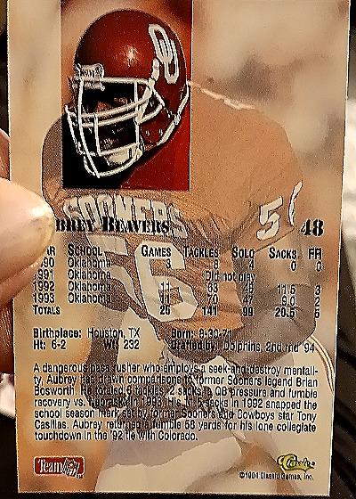 1994 Classic NFL Draft #48 Aubrey Beavers — back