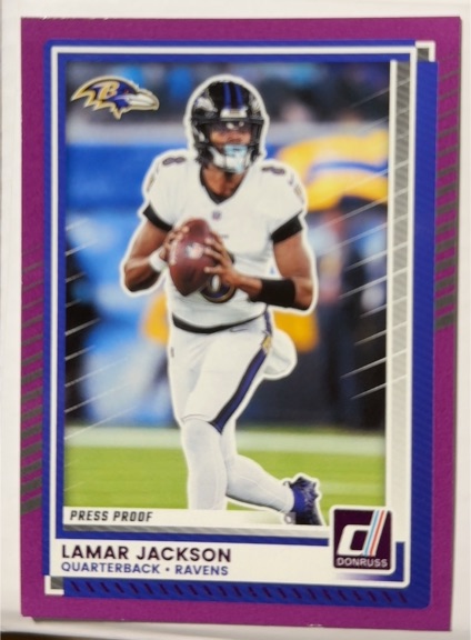2025 Donruss #102 Lamar Jackson Press Proof Purple — front