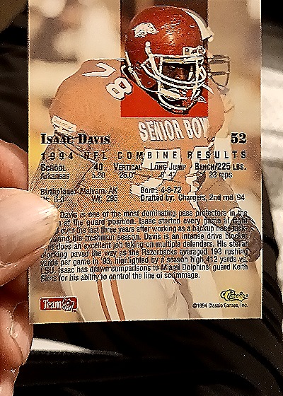 1994 Classic NFL Draft #52 Isaac Davis — back