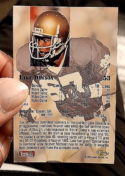 1994 Classic NFL Draft #53 Lake Dawson — back