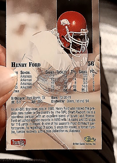1994 Classic NFL Draft #70 Henry Ford — back
