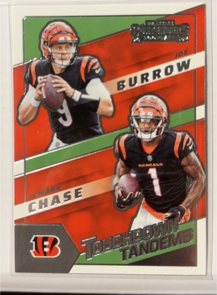 2022 Panini Contenders Touchdown Tandems #TDT-CIN Joe Burrow & Ja'Marr Chase — front