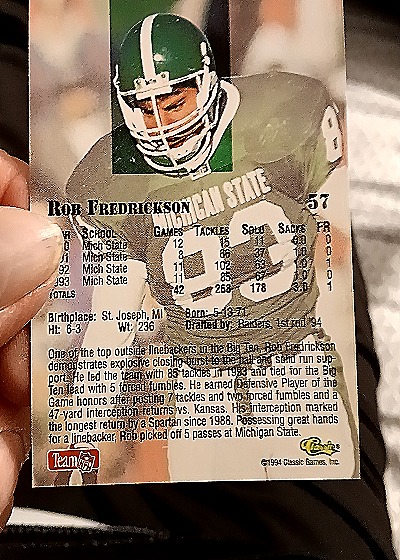 1994 Classic NFL Draft #57 Rob Fredrickson — back