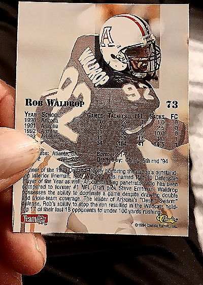1994 Classic NFL Draft #73 Rob Waldrop — back