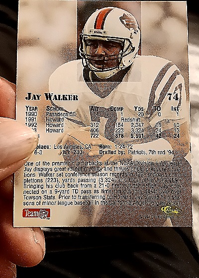 1994 Classic NFL Draft #74 Jay Walker — back