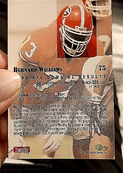 1994 Classic NFL Draft #75 Bernard Williams — back