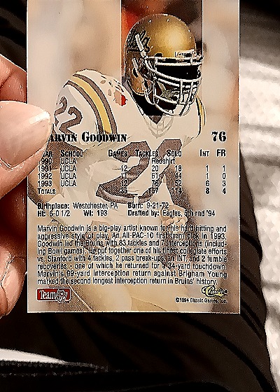 1994 Classic NFL Draft #76 Marvin Goodwin — back