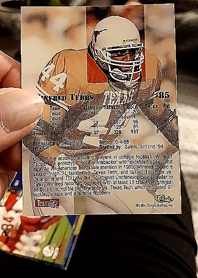 1994 Classic NFL Draft #85 Winfred Tubbs — back