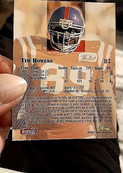 1994 Collector's Choice #DT Tim Bowens — back