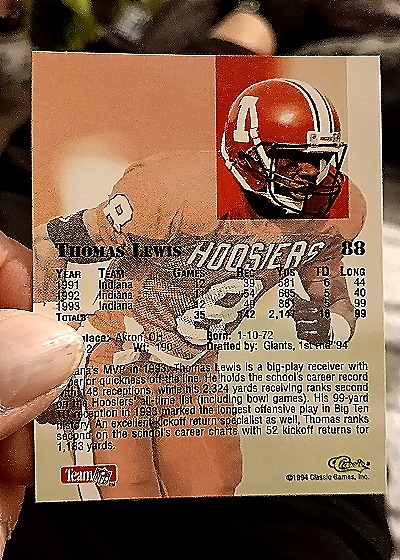 1994 Classic #88 Thomas Lewis — back