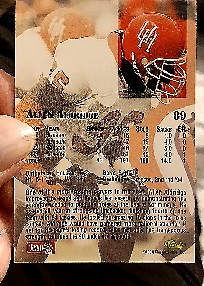1994 Classic NFL Draft #89 Allen Aldridge — back