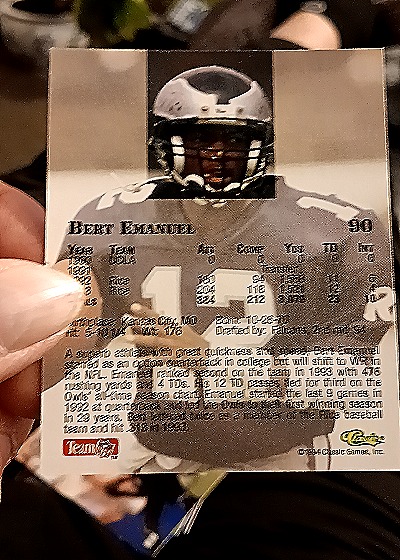 1994 Classic NFL Draft #90 Bert Emanuel — back