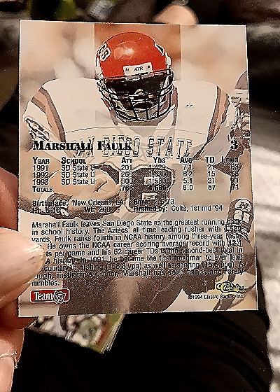1994 Classic NFL Draft #3 Marshall Faulk Rookie Card — back