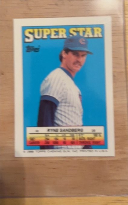 1988 Topps #6 Ryne Sandberg Super Star Sticker Back — front