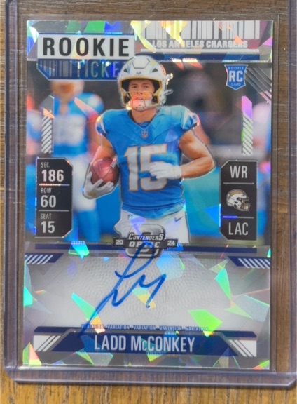 2024 Panini Contenders Optic #110 Ladd McConkey Rookie Ticket Auto Variation — front