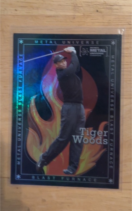 2021 SkyBox Metal Universe Champions #BF-20 Tiger Woods Blast Furnace — front