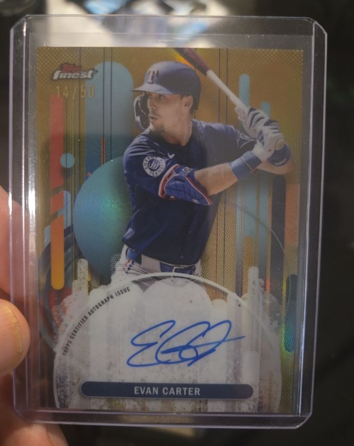 2025 Topps Finest Evan Carter Gold Refractor Autograph #FA-EC — front