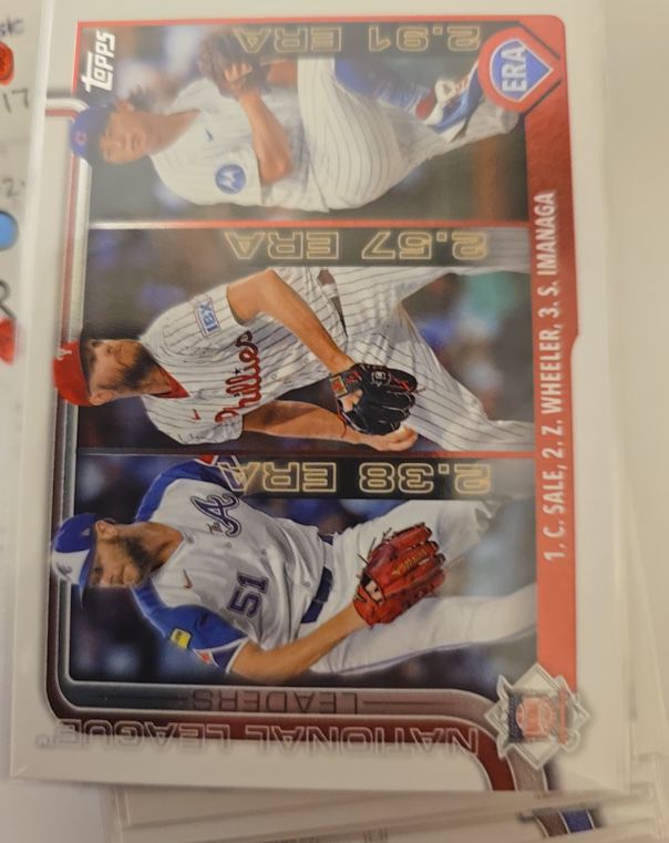 2025 Topps #272 National League Leaders ERA Chris Sale / Zack Wheeler / Shota Imanaga — front