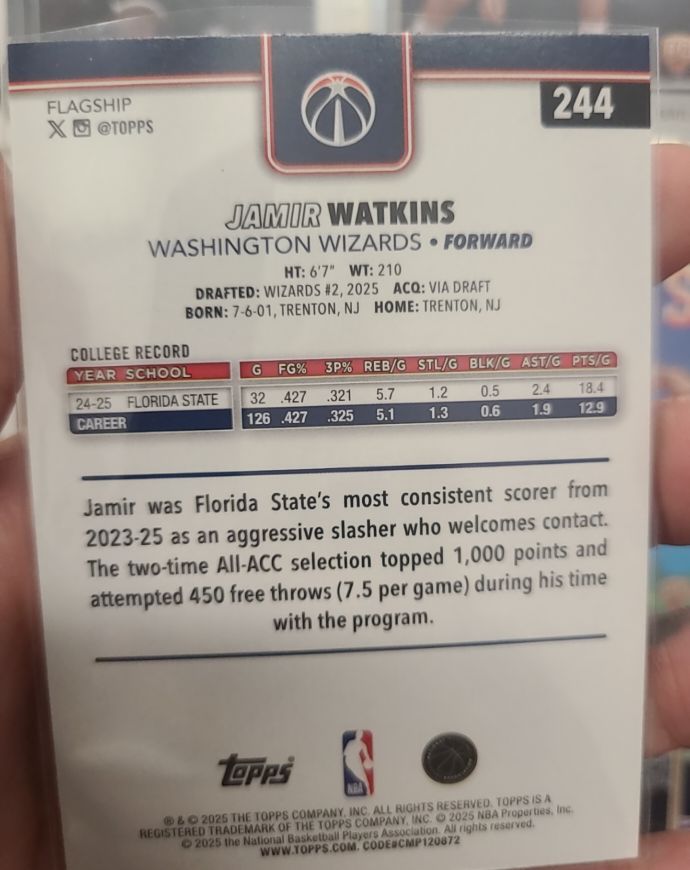 2025 Topps Flagship #244 Jamir Watkins — front