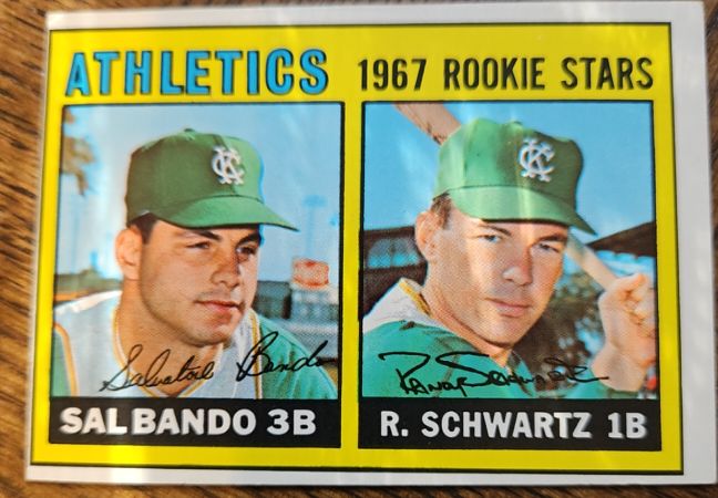 1967 Topps #33 Sal Bando / Randy Schwartz Athletics Rookie Stars — front
