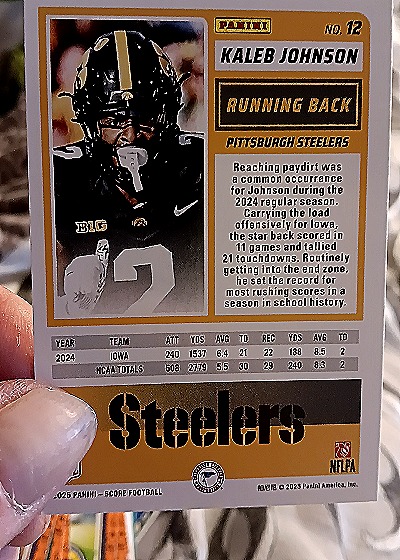 2025 Panini Score A Treat #12 Kaleb Johnson — back