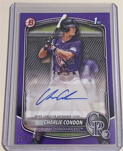 2025 Bowman #BP-75 Charlie Condon 1st Bowman Paper Base Colorado Rockies — front