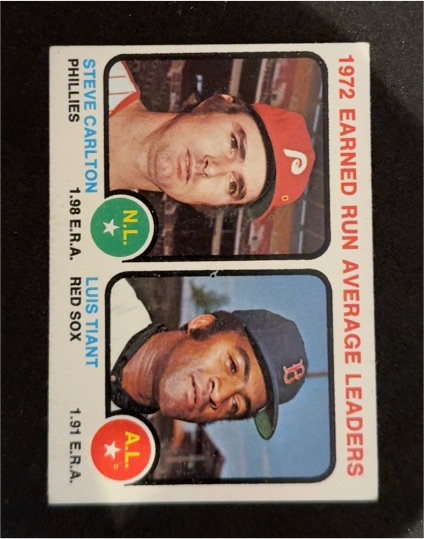 1973 Topps #65 Steve Carlton/Luis Tiant ERA Leaders — front