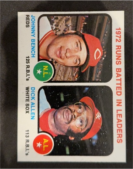 1973 Topps #63 1972 Runs Batted In Leaders Johnny Bench / Dick Allen — front