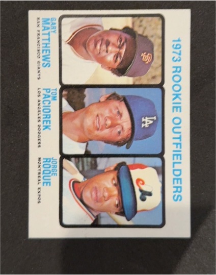 1973 Topps #606 Rookie Outfielders Gary Matthews / Tom Paciorek / Jose Roque — front