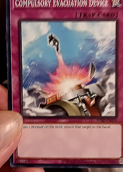 1999 Yu-Gi-Oh! RA01-EN069 Compulsory Evacuation Device — front