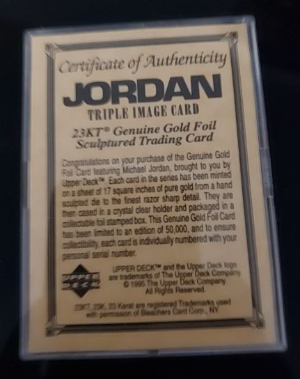 1995 Upper Deck Michael Jordan 23KT Genuine Gold Foil Sculptured Trading Card — front