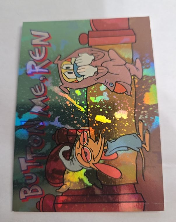 1993 Topps Ren Stimpy Hold Everything PRISMATIC LASER #16 — front