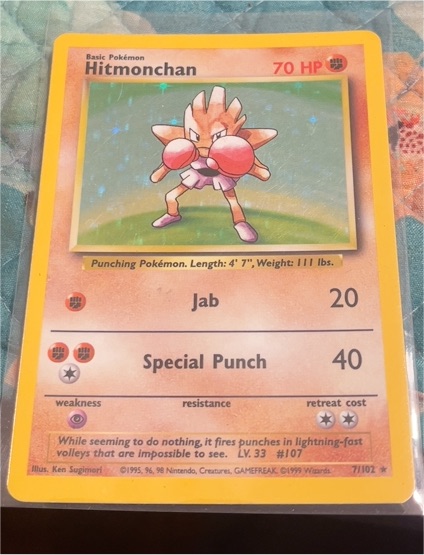 1999 Pokémon Base Set #7 Hitmonchan — front
