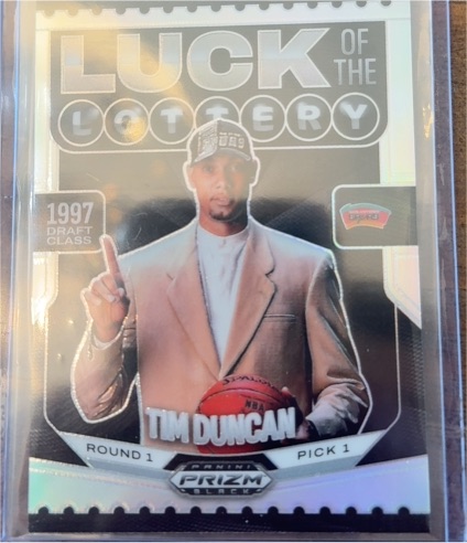 2024-25 Panini Prizm Black #3 Tim Duncan Luck of the Lottery Silver — front
