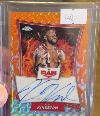 2025 Topps Chrome WWE Raw #RBA-KOF Kofi Kingston Orange Geometric Auto /25 — front