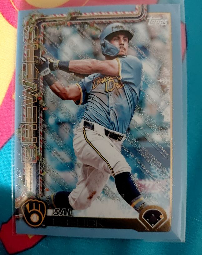 2025 Topps Holiday #H112 Sal Frelick Silver Glitter Parallel Milwaukee Brewers — front